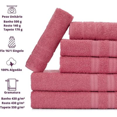 Jogo de Toalhas Gigante Itália Soft 2 Banhão + 2 Rosto + 2 Tapete Luxo 100% Algodão - Rosê