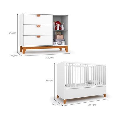 Quarto de Bebê Magia com Berço Minicama e Cômoda 1 Porta 3 Gavetas Branco