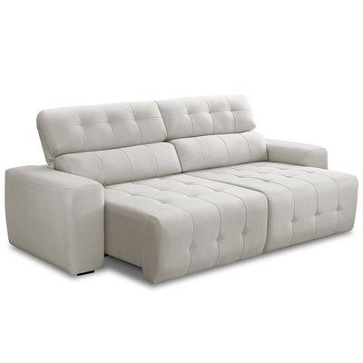 Sofá 3 Lugares Retrátil Reclinável Para Sala de Estar 250cm Udine F04 Linho Cinza Claro - Lyam Decor