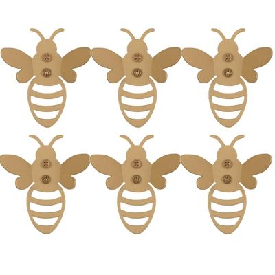 Kit 6 Ganchos Cabideiros Multiuso Abelha Aço Cromado Dourado Organizar Cozinha Lavanderia