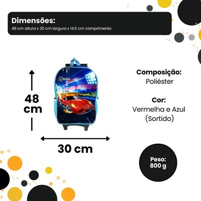 Mochila de Rodinhas Infantil Carros - Sortida