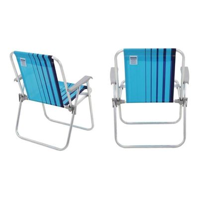 Cadeira De Praia Tramontina Samoa Alta Em Alumínio Com Assento Azul