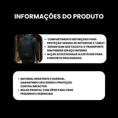 Mochila Slim Masculina Feminina Executiva Reforçada Notebook 16 E Tablet - Santiago - Cruzeiro Mtr2