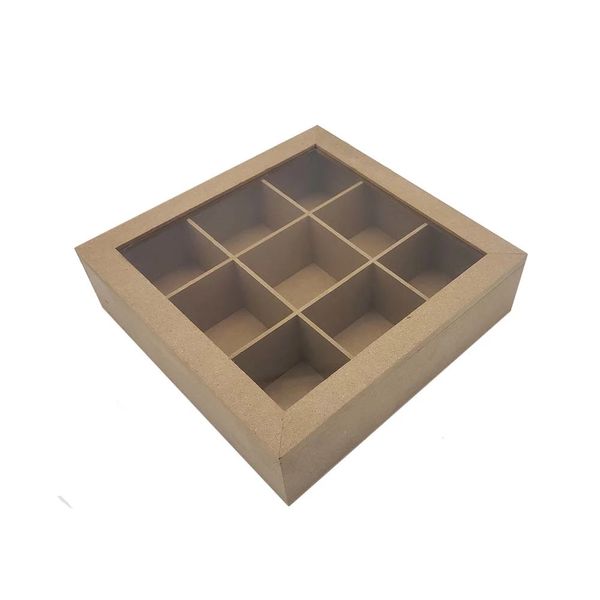 Caixa Mdf Le com 9 Divisórias com Tampa Acrílica 30x30x7cm