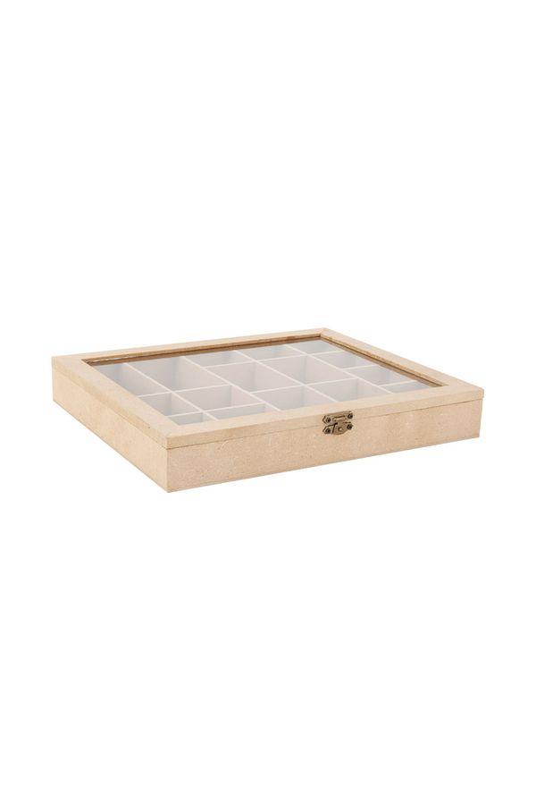 Caixa Mdf com 9 Divisórias Tampa Acrílica 28x23x4cm