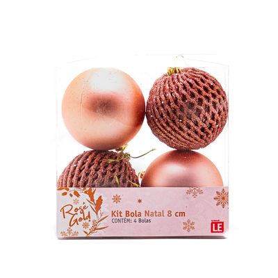 Kit Bola Natal Le 8cm com 4 Unidades Rosé Gold