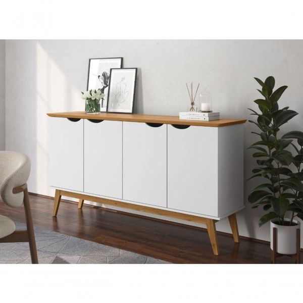 Buffet Patrimar 4 Portas Prism Branco Acetinado/cinamomo
