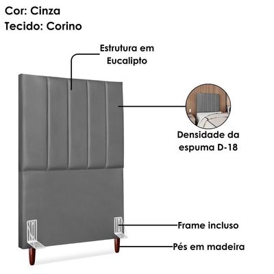 Cabeceira Solteiro 90 Cm Com Frame Carla Corino Cinza Artte Cinza
