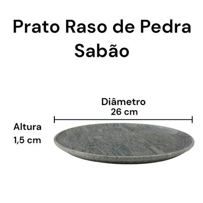 Prato Raso Refeição Pedra Sabão 26 Cm - Kit Com 12 Unidades