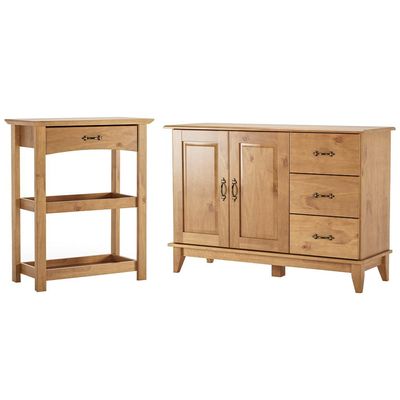 Kit Balcão Buffet 120cm Com Aparador Rústico 72cm Madeira Maciça Lira M06 Carvalho Fosco - Lyam Decor
