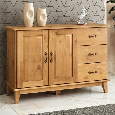 Kit Balcão Buffet 120cm Com Aparador Rústico 72cm Madeira Maciça Lira M06 Carvalho Fosco - Lyam Decor