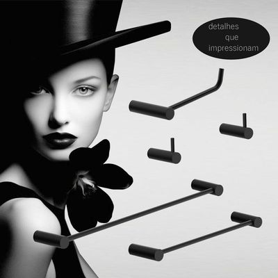 Kit Acessórios Para Banheiro Preto Fosco 5 Peças Grego Metal 2070or