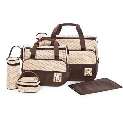 Kit Bolsa Maternidade Mochila Bebe Trocador Porta Mamadeira Papinha 5 Peças Mala Luxo Impermeavel Menina Menino Marrom