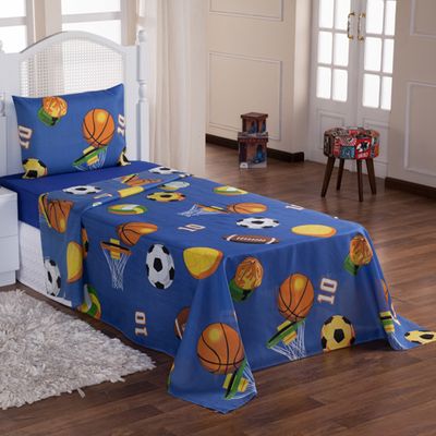 Jogo de Cama Lençol Solteiro Alegria 2 Peças Futebol - Azul