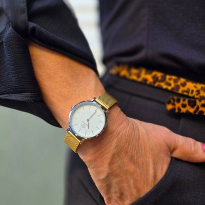 Relógio Feminino Pulseira Dourada Analógico Casual 32mm