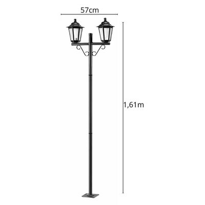 Kit 2 Postes Luminária de Jardim Retrô Colonial Preto Dital Grega 1,61m Alumínio Lente Fosca