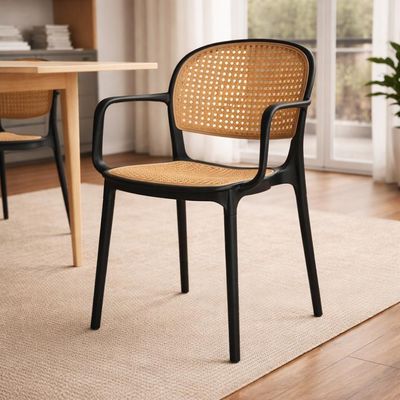 Kit 8 Cadeiras De Jantar Roma Prática Com Braços Para Sala E Cozinha - Preto