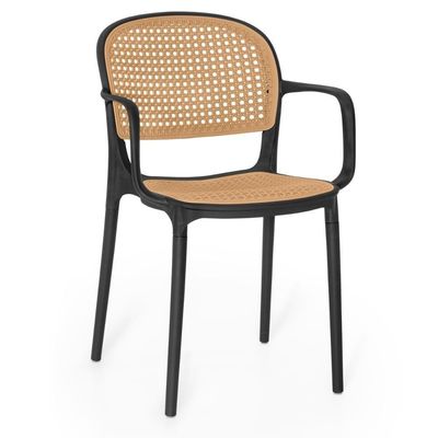 Kit 8 Cadeiras De Jantar Roma Prática Com Braços Para Sala E Cozinha - Preto
