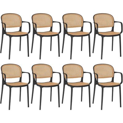 Kit 8 Cadeiras De Jantar Roma Prática Com Braços Para Sala E Cozinha - Preto