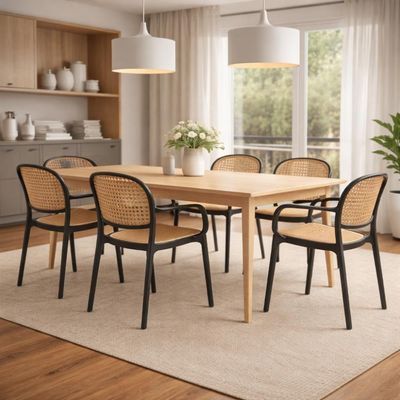 Kit 8 Cadeiras De Jantar Roma Prática Com Braços Para Sala E Cozinha - Preto