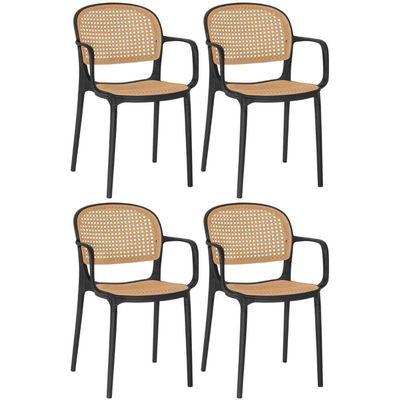 Kit 4 Cadeiras De Jantar Roma Prática Com Braços Para Sala E Cozinha - Preto