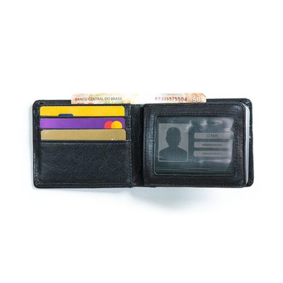 Carteira Masculina de Couro Newton Preto U / Preto