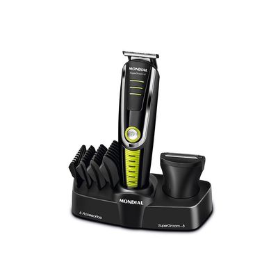 Aparador De Pelos Mondial Super Groom Lâminas Em Aço Inox 6w Bg-04 Preto/verde Bivolt