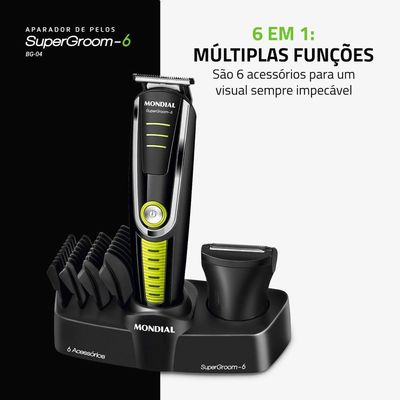 Aparador De Pelos Mondial Super Groom Lâminas Em Aço Inox 6w Bg-04 Preto/verde Bivolt
