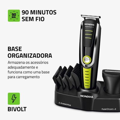 Aparador De Pelos Mondial Super Groom Lâminas Em Aço Inox 6w Bg-04 Preto/verde Bivolt