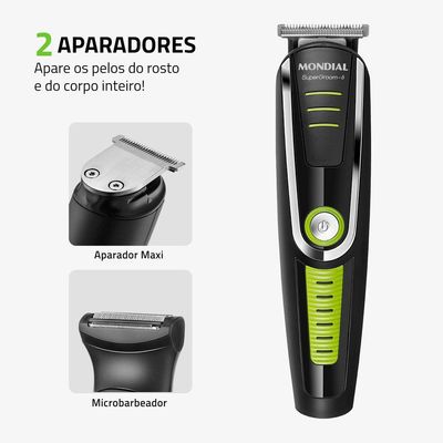 Aparador De Pelos Mondial Super Groom Lâminas Em Aço Inox 6w Bg-04 Preto/verde Bivolt