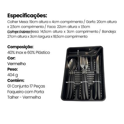 Conjunto 17 Peças Faqueiro com Porta Talher - Preta