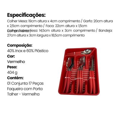 Conjunto 17 Peças Faqueiro com Porta Talher - Vermelha