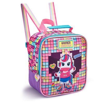 Kit Mochila Rodinhas Lancheira Estojo Escolar Unicornio Gamer