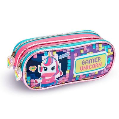Kit Mochila Rodinhas Lancheira Estojo Escolar Unicornio Gamer