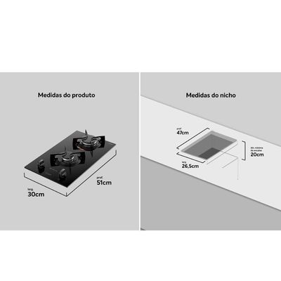 Cooktop 2 Bocas Atlas U Top Com Mesa De Vidro Preto Bivolt Bivolt