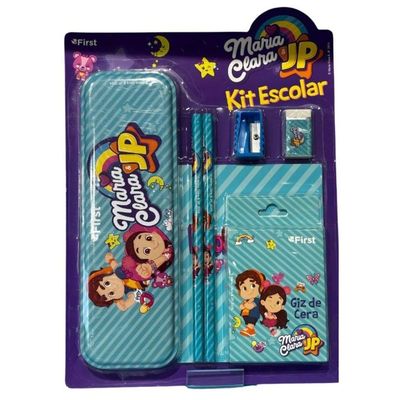Kit Escolar Maria Clara E Jp Estojo Lapis Giz De Cera Caderninho Apontador Borracha