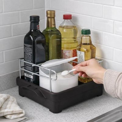 Suporte Porta Condimentos Temperos Azeite Vinagre Sal Preto Organizador Cozinha Bancada Multiuso Utimil