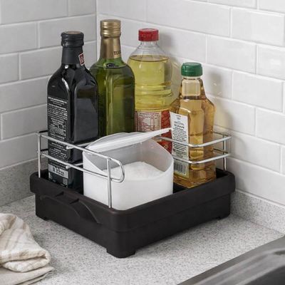 Suporte Porta Condimentos Temperos Azeite Vinagre Sal Preto Organizador Cozinha Bancada Multiuso Utimil