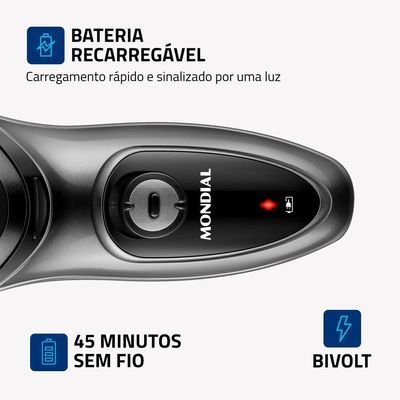 Barbeador Elétrico Mondial Power Shave 3 Lâminas Duplas 5w Be-02 Preto/prata Bivolt