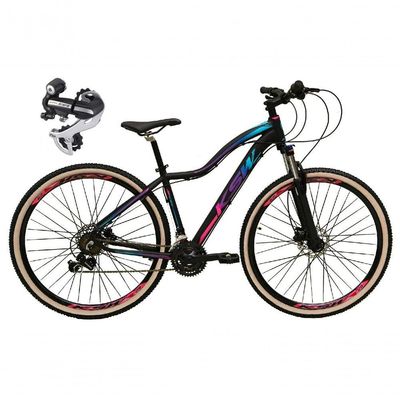 Bicicleta Feminina Aro 29 Ksw Mwza Câmbio Shimano Acera 24v Aluminio K7 Garfo Trava Freio A Disco preto-pink-Azul;ta