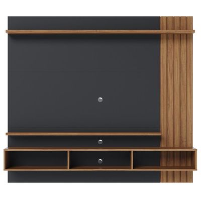Painel Para TV 70 Pol com Bancada Suspensa 180cm Will C04 Noce Milano Preto Fosco - Lyam Decor