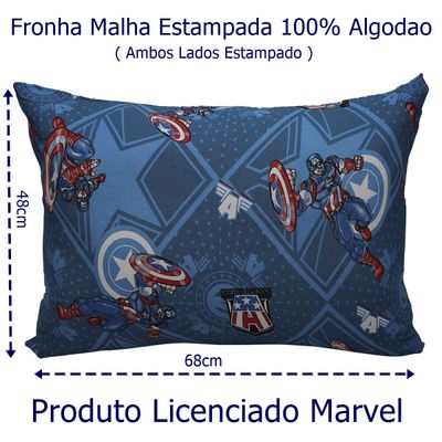Fronha Portallar Malha Disney Marvel Avengers Estampada Capitão América 48cmx68cm Azul