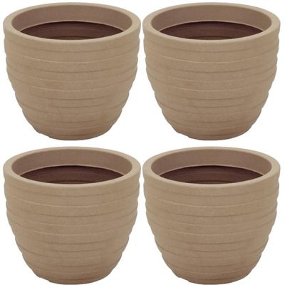 Kit 4 Vasos de Flor 38cm Inca Tramontina Polietileno Granito Areia Decorativo Plantas Folhagens