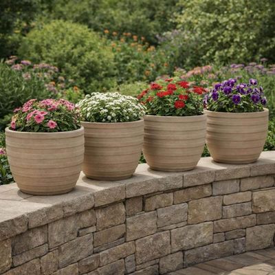 Kit 4 Vasos de Flor 38cm Inca Tramontina Polietileno Granito Areia Decorativo Plantas Folhagens