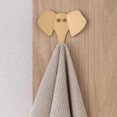 Kit 3 Penduradores 8cm Elefante Dourado Aço Luft Masutti Gancho de Parede Enfeite