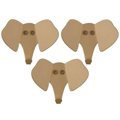 Kit 3 Penduradores 8cm Elefante Dourado Aço Luft Masutti Gancho de Parede Enfeite