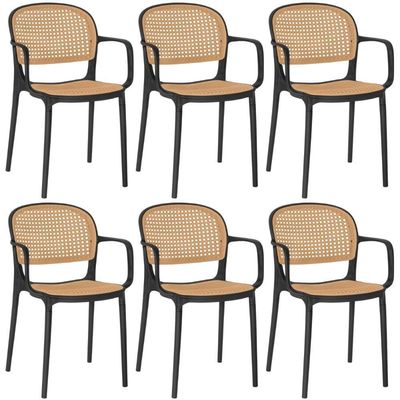 Kit 6 Cadeiras De Jantar Roma Prática Com Braços Para Sala E Cozinha - Preto