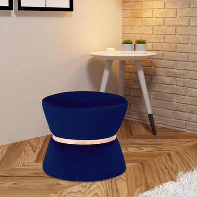 Puff Decorativo Sala de Estar 45cm Dhaka Veludo Azul Bic - Gran Belo