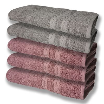 5 Toalhas Super Felpudas Grande e Grossa Algodão 80x150 Rosê+Cinza