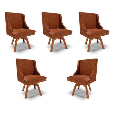 Kit 5 Cadeiras Decorativas Sala de Jantar Base Giratória de Madeira Firenze PU Nozes/Natural G19 - Gran Belo